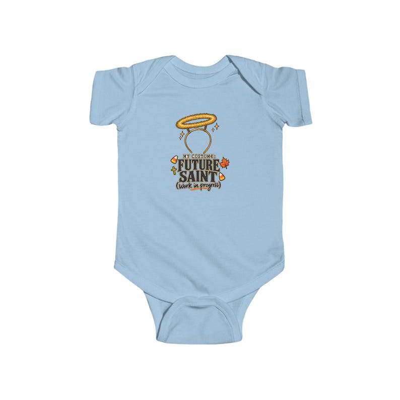 Baby Future Saint Bodysuit, Infant Halo Halloween One Piece, Funny Catholic First Halloween Gift, Easy Baby Costume for Church Party image 2