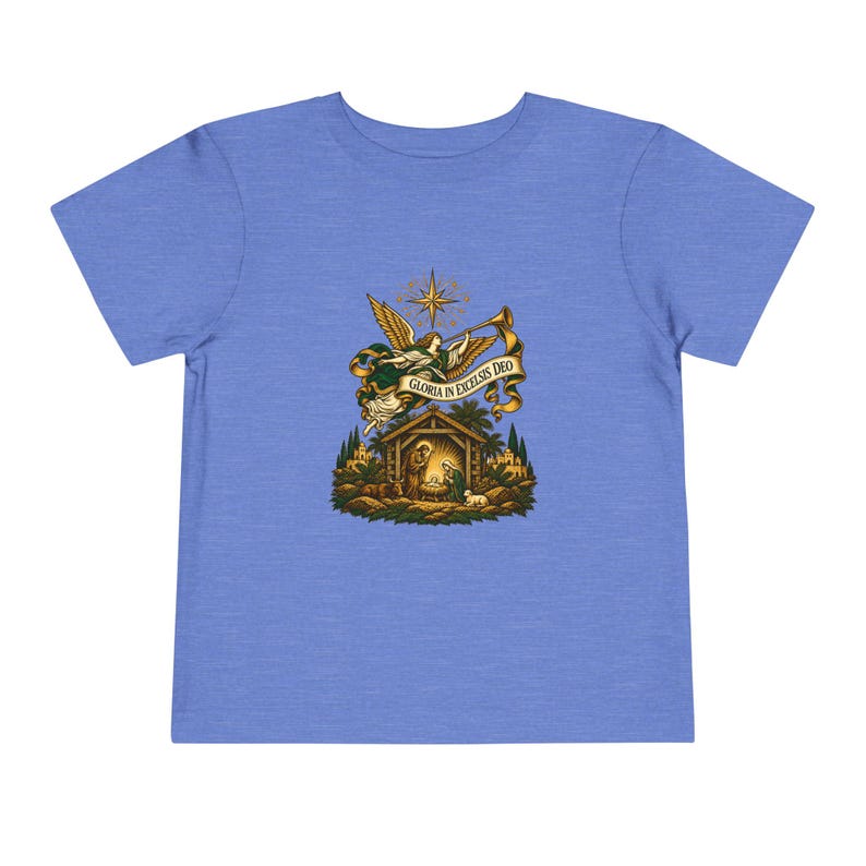 Camiseta infantil con trompeta de ángel heraldo, Gloria a Dios en las alturas, Camiseta navideña, Regalo cristiano de Navidad para niños pequeños, Natividad imagen 8
