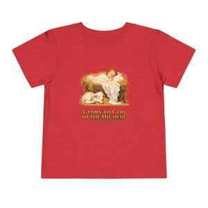 Toddler Glory to God in the Highest Tee, Nativity Christmas Shirt, Catholic Christmas Gift for Toddlers, Baby Jesus and Lamb image 15