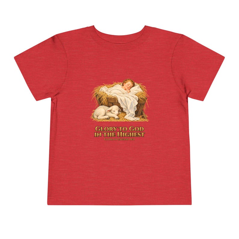 Toddler Glory to God in the Highest Tee, Nativity Christmas Shirt, Catholic Christmas Gift for Toddlers, Baby Jesus and Lamb image 15