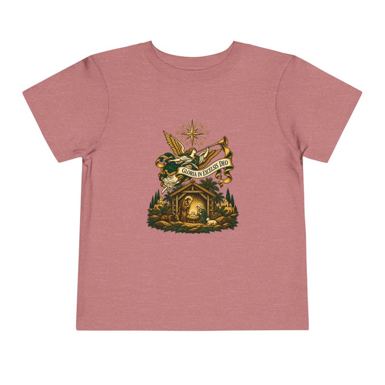 Camiseta infantil con trompeta de ángel heraldo, Gloria a Dios en las alturas, Camiseta navideña, Regalo cristiano de Navidad para niños pequeños, Natividad imagen 2