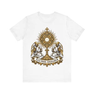 Ecce Panis Angelorum Shirt, Eucharistic Adoration Monstrance Tee, First Communion Gift, Holy Hour Bread of Angels, Catholic Revival Apparel image 3