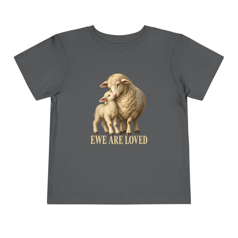 Toddler Ewe Are Loved Tee, Lamb Shirt for Toddlers, Sweet Christian Gift, Vintage Ewe and Lamb Painting image 7
