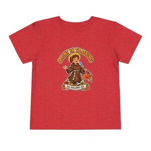 Toddler Saint in Training Tee, Little Friar with Bluebird, Halloween Gift (2T-5T) image 6