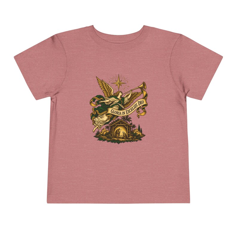 Toddler Nativity Angel Tee, Gloria in Excelsis Deo Christmas Shirt, Catholic Christmas Gift for Toddlers, Star of Bethlehem Art image 2