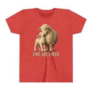 Kids Ewe Are Loved Shirt, Youth Lamb Tee, Sweet Christian Gift for Kids, Vintage Ewe and Lamb Painting image 19