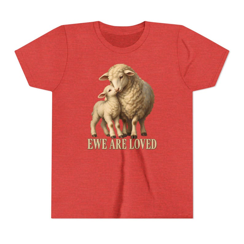 Kids Ewe Are Loved Shirt, Youth Lamb Tee, Sweet Christian Gift for Kids, Vintage Ewe and Lamb Painting image 19