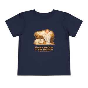 Toddler Glory to God in the Highest Tee, Nativity Christmas Shirt, Catholic Christmas Gift for Toddlers, Baby Jesus and Lamb image 12