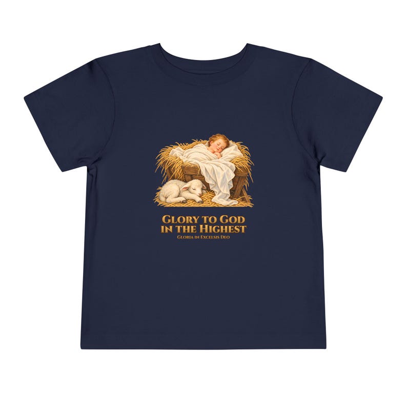 Toddler Glory to God in the Highest Tee, Nativity Christmas Shirt, Catholic Christmas Gift for Toddlers, Baby Jesus and Lamb image 12