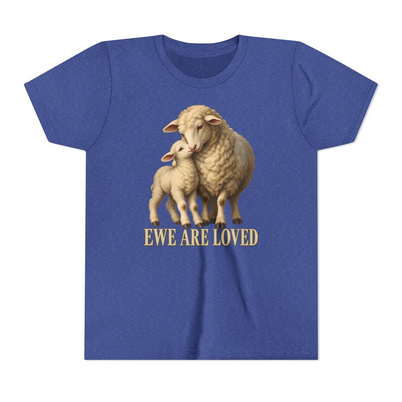 Kids Ewe Are Loved Shirt, Youth Lamb Tee, Sweet Christian Gift for Kids, Vintage Ewe and Lamb Painting image 11