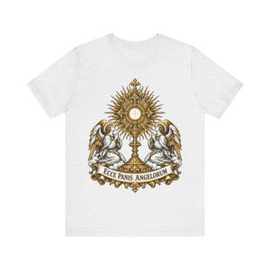 Ecce Panis Angelorum Shirt, Eucharistic Adoration Monstrance Tee, First Communion Gift, Holy Hour Bread of Angels, Catholic Revival Apparel image 5