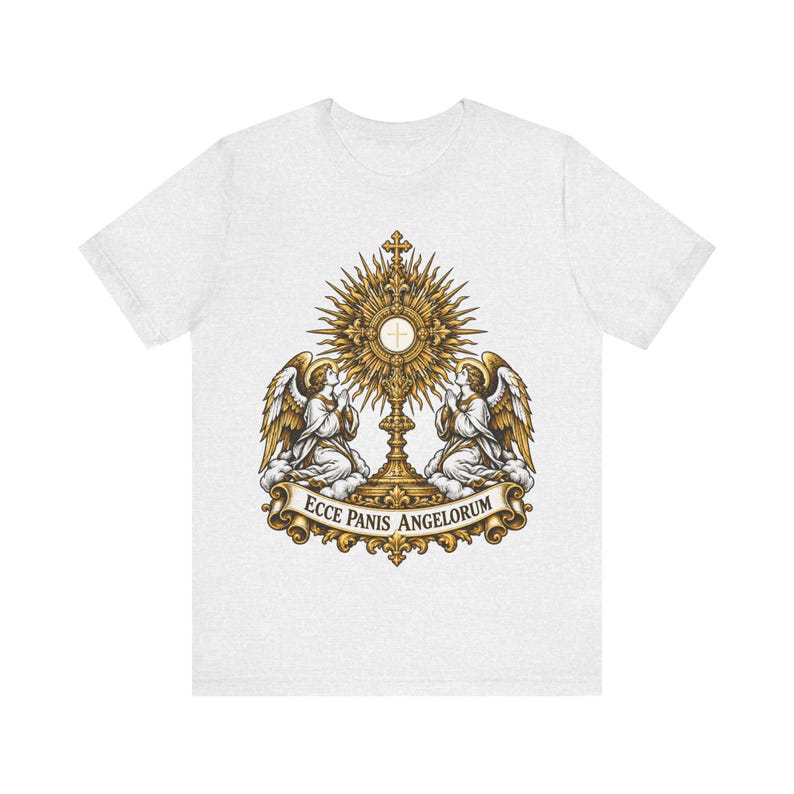 Ecce Panis Angelorum Shirt, Eucharistic Adoration Monstrance Tee, First Communion Gift, Holy Hour Bread of Angels, Catholic Revival Apparel image 5