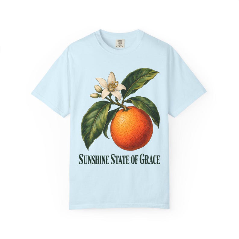 Sunshine State of Grace Comfort Colors Shirt | Catholic Florida T-Shirt | Florida Gift | Vintage Orange and Blossom image 7