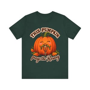 Catholic Halloween Shirt | This Pumpkin Prays the Rosary T-Shirt | Fall Gift for Mom or Teacher | All Saints Day image 4
