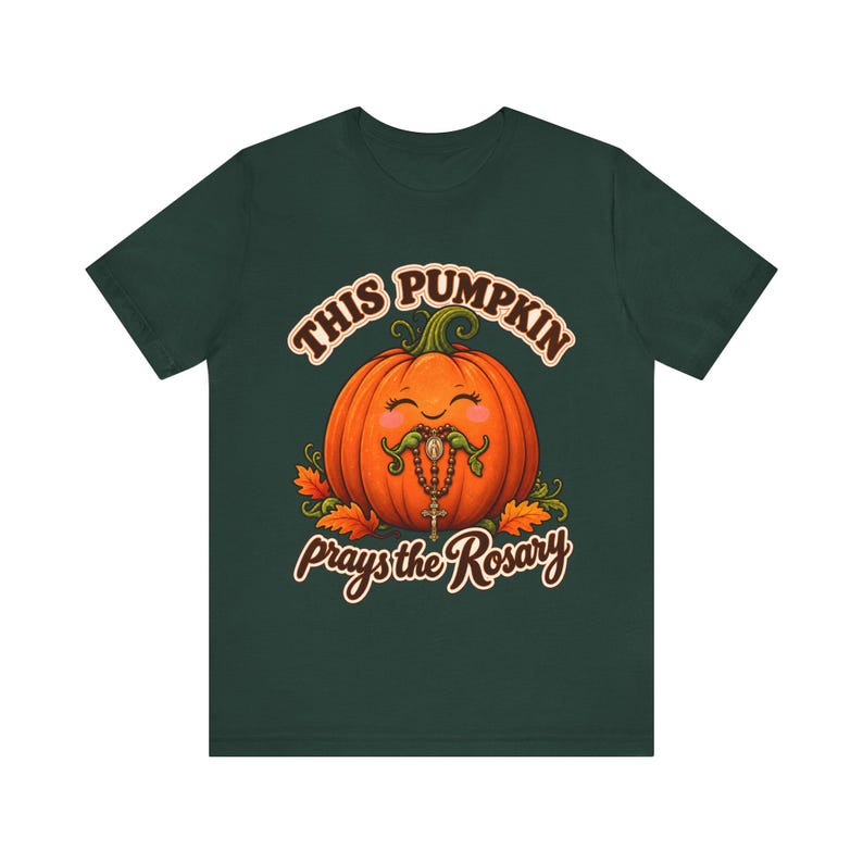 Catholic Halloween Shirt | This Pumpkin Prays the Rosary T-Shirt | Fall Gift for Mom or Teacher | All Saints Day image 4