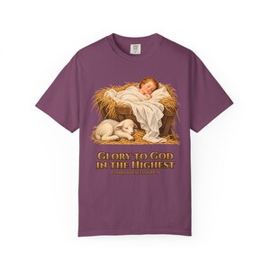 Glory to God in the Highest Comfort Colors Shirt | Catholic Christmas Nativity T-Shirt | Christmas Gift | Christ Child with Lamb image 10