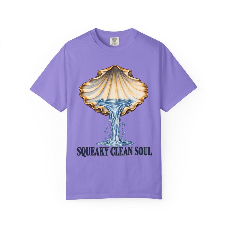 Maglietta Squeaky Clean Soul Comfort Colors / Maglietta divertente per il battesimo cattolico / Regalo per il battesimo / Conchiglia di capasanta che versa acqua immagine 5
