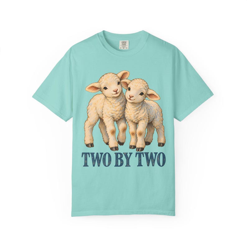Two by Two Comfort Colors Shirt | Christian Twins T-Shirt | Gift for Twins or Siblings | Vintage Twin Lambs image 4