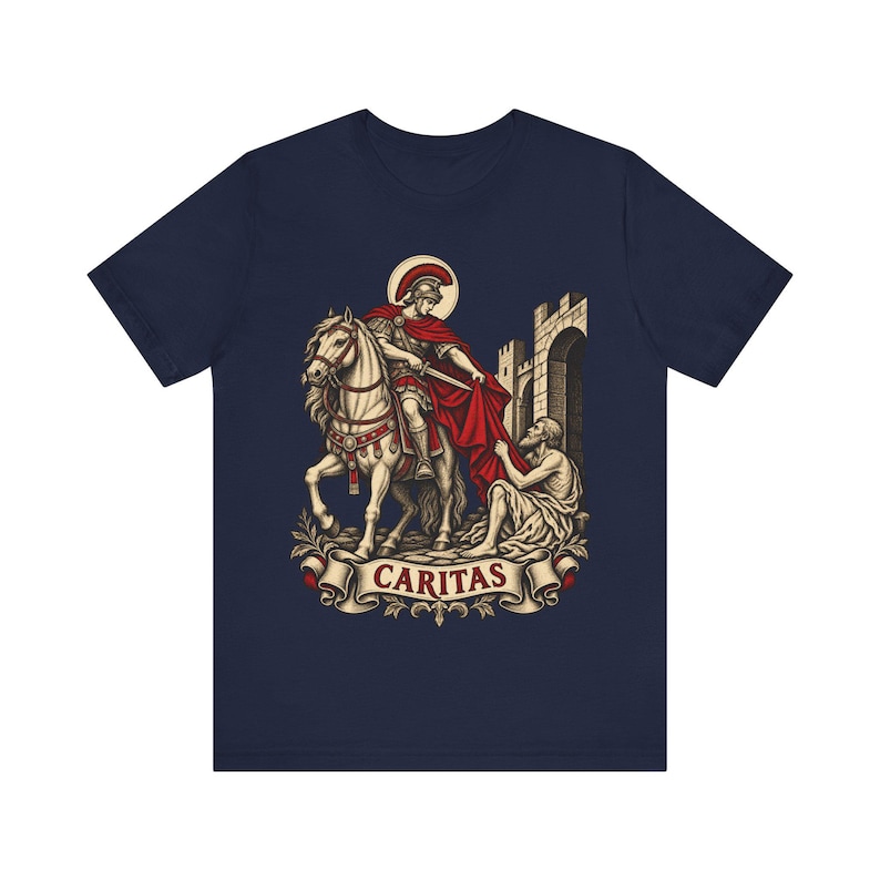 Camiseta de San Martín de Tours, capa de Caritas y arte del mendigo, regalo católico de la Misericordia para hombres, fiesta de San Martín el 11 de noviembre, ropa cristiana imagen 4
