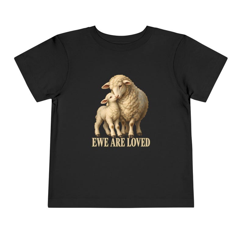 Toddler Ewe Are Loved Tee, Lamb Shirt for Toddlers, Sweet Christian Gift, Vintage Ewe and Lamb Painting image 2