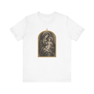 Virgin Mary Shirt, Madonna and Child Charcoal Sketch, Blessed Mother Catholic Gift for Mom, Vintage Marian Art Tee, Baby Jesus Top image 2