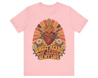 Camiseta del Sagrado Corazón, Camiseta retro "Sé mi amor, dulce Jesús", Regalo católico de San Valentín para ella, Ropa cristiana vintage con estampado floral de los años 70