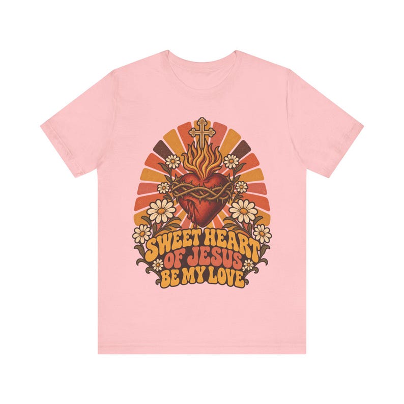 Sacred Heart Shirt, Be My Love Sweet Jesus Retro Tee, Catholic Valentine Gift for Her, Vintage 70s Christian Floral Apparel image 1