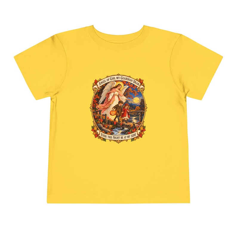 Kleinkind-T-Shirt mit Engel-Gottes-Gebet, Schutzengel-Shirt, Mein lieber Schutzengel, katholisches Geschenk für Kleinkinder, Vintage-Herbstkunst Bild 7