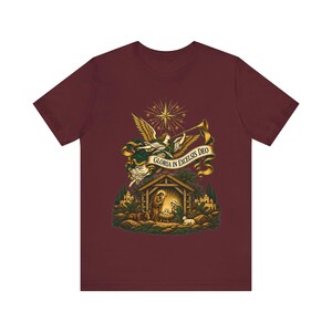 Christmas Angel Shirt, Gloria in Excelsis Deo Herald Tee, Vintage Nativity Art, Christian Gift for Choir, Bethlehem Star, Catholic Holiday image 4
