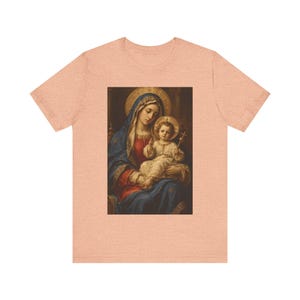 Virgin Mary Shirt, Enthroned Madonna and Child Old Master Painting, Blessed Mother Gift for Mom, Renaissance Catholic Art Tee, Marian Top image 5