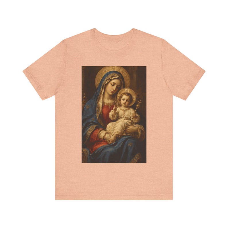 Virgin Mary Shirt, Enthroned Madonna and Child Old Master Painting, Blessed Mother Gift for Mom, Renaissance Catholic Art Tee, Marian Top image 5