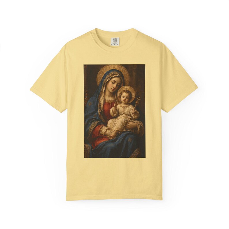 Madonna and Child Painting Tee, Renaissance Style Virgin Mary, Christmas Catholic Gift for Her, Blessed Mother Sacred Art, Comfort Colors image 4