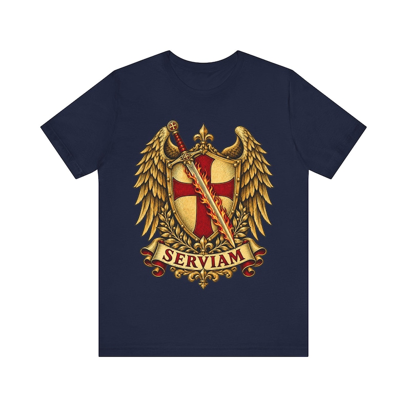 St Michael Archangel Shirt | Catholic T-Shirt | Gift for Dad or Godfather | Winged Crest Emblem image 7