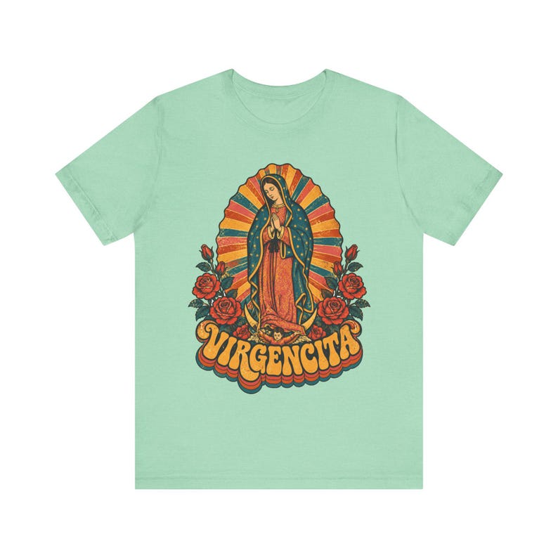Retro 70s Our Lady of Guadalupe Tee, Mexican Catholic Gift, Latina Apparel (Unisex Fit) image 5