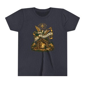 Kids Herald Angel Trumpet Shirt, Youth Glory to God in the Highest Tee, Christian Christmas Gift for Kids, Vintage Nativity image 14