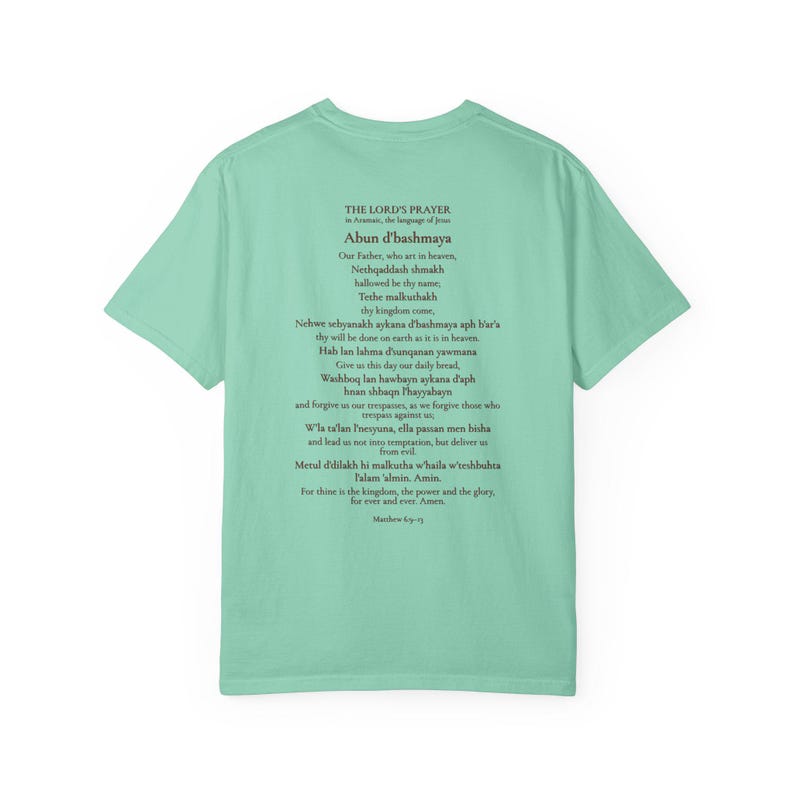 Arameisk Herrens bön komfortfärger T-shirt | Vår Fader arameisk T-shirt | Bergspredikan katolsk kristen T-shirt bild 14