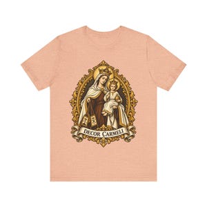 Mount Carmel Madonna Shirt, Brown Scapular Devotion Tee, Golden Frame Marian Art, Carmelite Virgin Mary Gift for Women, Catholic Apparel image 6