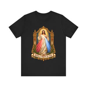 Divine Mercy Shirt, Jesus I Trust in You Tee, Gothic Gold Frame Holy Image, Catholic Gift for Women, St Faustina Easter Octave image 1