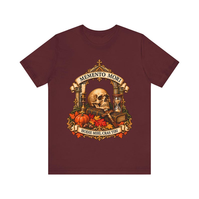All Souls Day Shirt | Memento Mori Catholic T-Shirt | Gothic Gift for Him | Hodie Mihi Cras Tibi Skull image 10