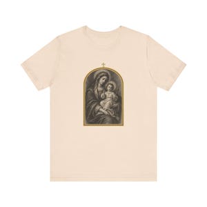 Virgin Mary Shirt, Madonna and Child Charcoal Sketch, Blessed Mother Catholic Gift for Mom, Vintage Marian Art Tee, Baby Jesus Top image 5