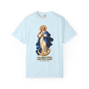 すべて美しいメアリー コンフォートカラーシャツ | 無原罪懐胎Tシャツ | 女性へのマリアギフト | Tota Pulchra 画像 5