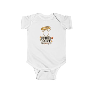 Baby Future Saint Bodysuit, Infant Halo Halloween One Piece, Funny Catholic First Halloween Gift, Easy Baby Costume for Church Party image 1