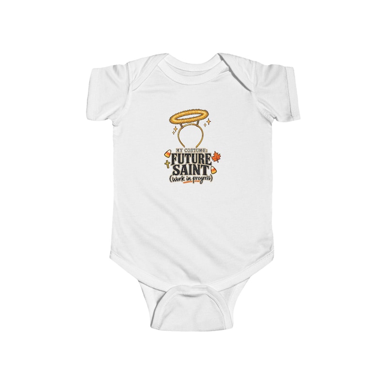 Baby Future Saint Bodysuit, Infant Halo Halloween One Piece, Funny Catholic First Halloween Gift, Easy Baby Costume for Church Party image 1