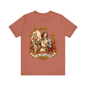 I Am Not Afraid Shirt, St Joan of Arc Fleur de Lis Tee, Catholic Confirmation Gift for Girls, Courage Faith Saint Apparel, Jhesus Maria image 1