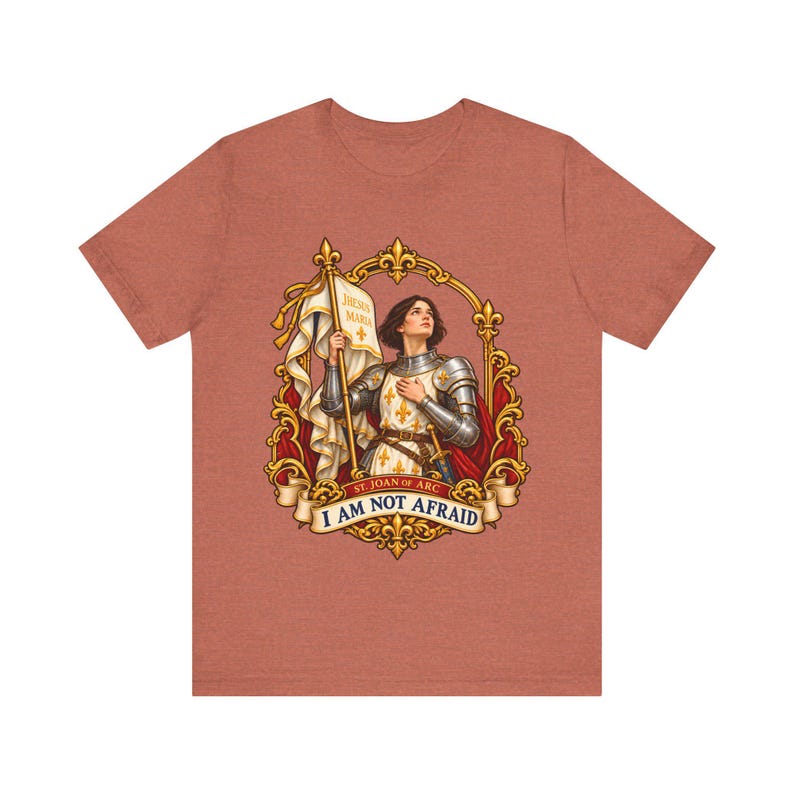 I Am Not Afraid Shirt, St Joan of Arc Fleur de Lis Tee, Catholic Confirmation Gift for Girls, Courage Faith Saint Apparel, Jhesus Maria image 1