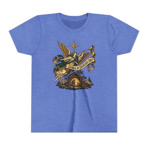 Camiseta infantil del Ángel de la Natividad, Camiseta juvenil Gloria in Excelsis Deo, Regalo católico de Navidad para niños, Representación navideña de la Estrella de Belén imagen 12