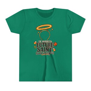 Kids Future Saint Costume Shirt, Sparkly Halo Halloween Tee, Catholic Trick or Treat Outfit image 3
