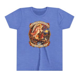Camiseta infantil con la oración del Ángel de Dios, camiseta juvenil del Ángel Guardián, regalo católico para niños "Mi querido Guardián", arte vintage de puente otoñal. imagen 13
