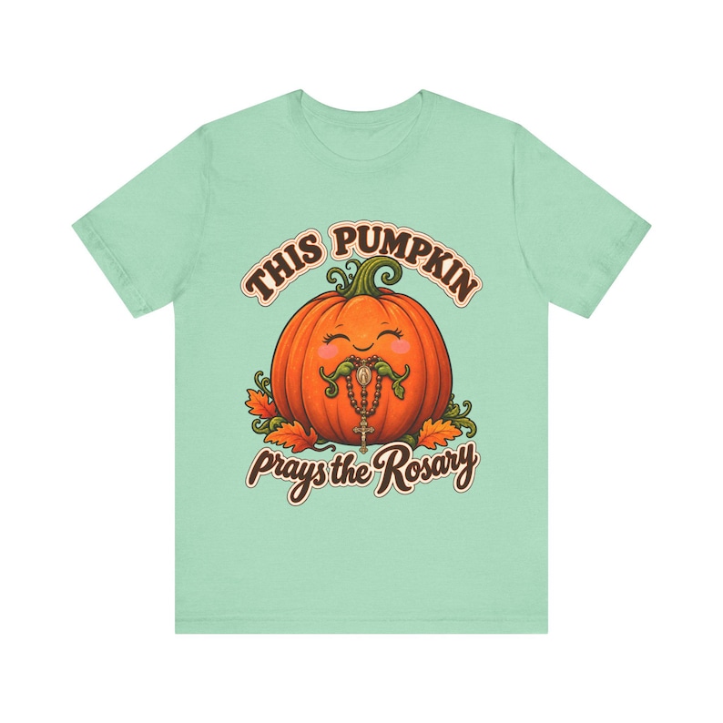 Catholic Halloween Shirt | This Pumpkin Prays the Rosary T-Shirt | Fall Gift for Mom or Teacher | All Saints Day image 3