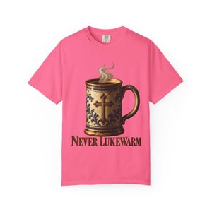 Never Lukewarm Comfort Colors Shirt | Christian Coffee T-Shirt | Gift for Coffee Lover | Stoneware Mug with Cross image 10